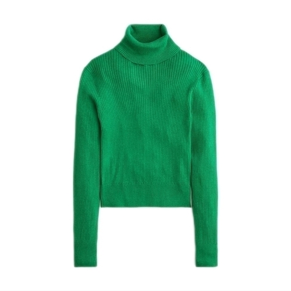 J Crew TENCEL™ lyocell-blend ribbed turtleneck sweater Festive Green S NWT BJ603 - Picture 1 of 12